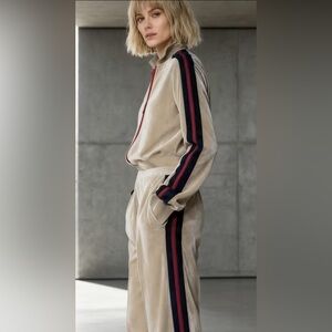Beige Tracksuit with Red and Blue Stripes